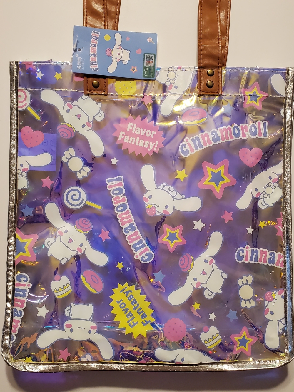 Sanrio Cinnamoroll Holographic Tote Bag with Brown Handles